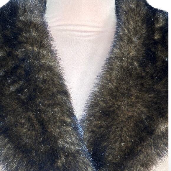 Vintage Camel Wool Coat Faux Fur Collar Cuffs Long Double Breasted 16P Petite - Picture 9 of 15